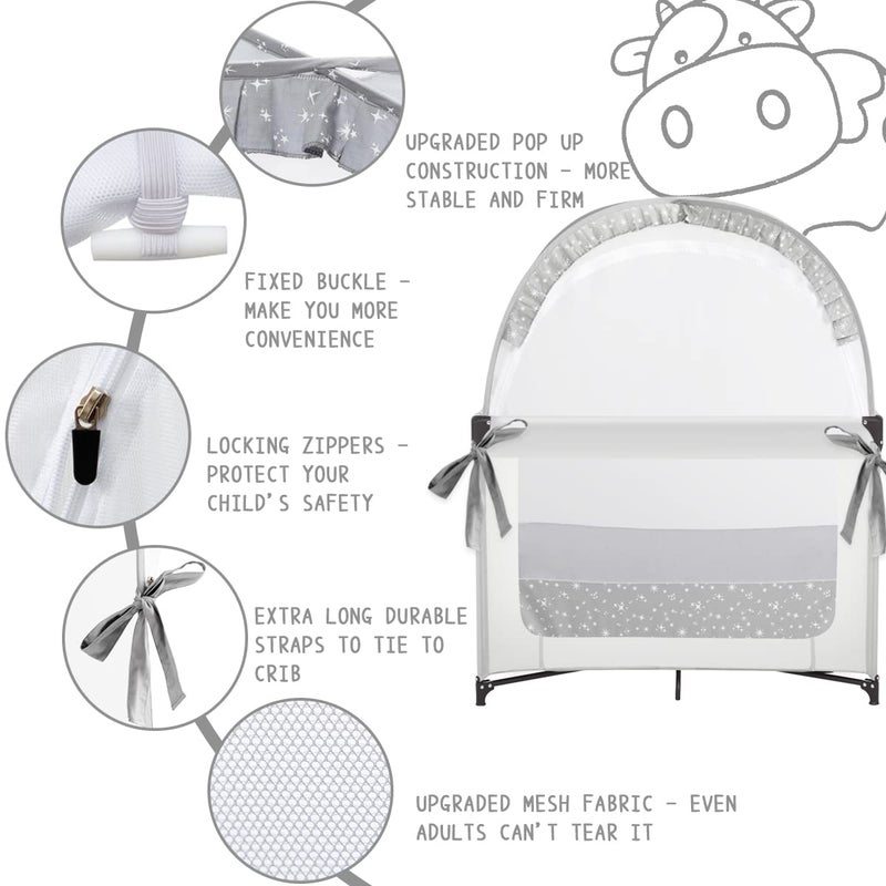 L RUNNZER Pack and Play Tent, Crib Tent to Stop Baby from Climbing Out, Baby Safety Tent Cover for Pack N Play, Mini Cribs & Playpen, Pop Up Crib Net Against Falls (39.6" L x 27.6" W x 49.2" H) - Image 4